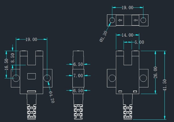 Mechanical Drawing - DFRobot SEN0448 4-Wire Slot Type Photoelectric Switch